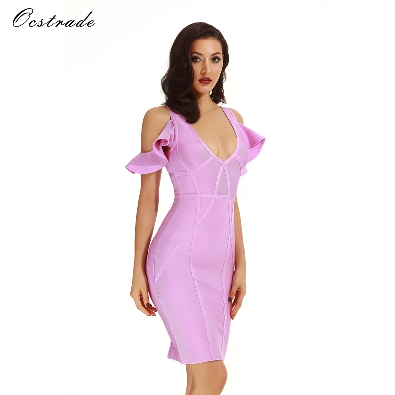 

Free shipping Ocstrade New Arrival Bandage Dress 2017 High Quality Lilac Elegant Women's Party Dress, As picture or customized