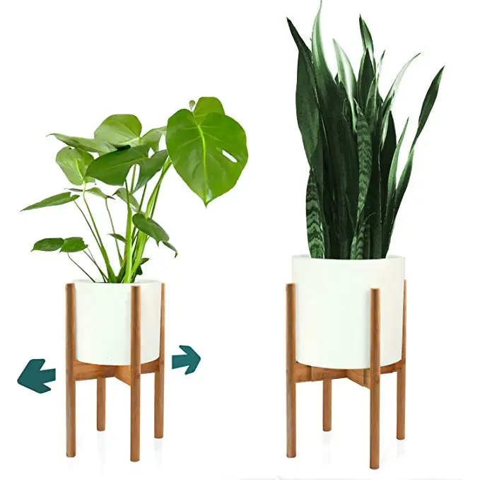 

Modern Adjustable Bamboo Flower Pot Holder Plant Stand, Natural bamboo color;black color
