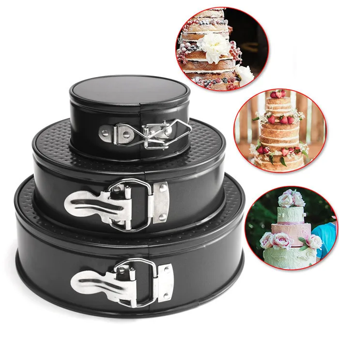 

Non-stick Bakeware Baking Pan Carbon Steel Cake Mold Springform 3PCS Set, Black