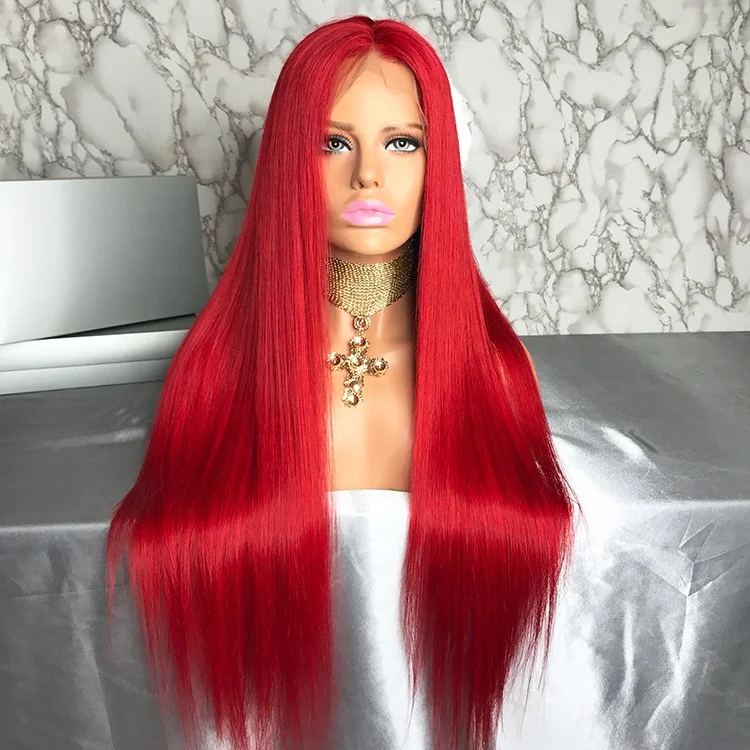 

Full Lace Wig Lace Front Wig Red Human Hair 150% Density Straight Wigs For Black Woman