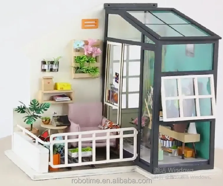 

Robotime Toy Gift Fancy Balcony Diy Miniature Dollhouse Kit