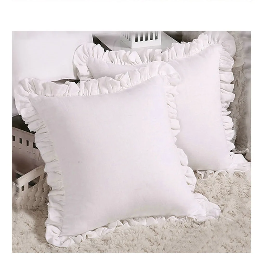 White Ruffled Linen Cushion Cover Customer Size Square Pollowcase Buy