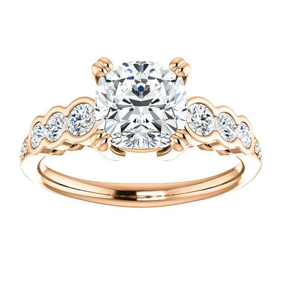 

SJE068 SJ Diamond Cushion Cut Cubic Zirconia Double Prongs Setting Brass Rose Gold Plating Moissanite Wedding Ring, As the pictures