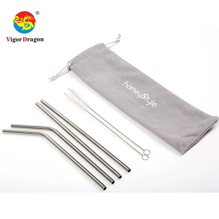 

4PCS Inox 304 scratch proof 215mm sliver stainless steel metal straws with cleaner, Sliver/ rose gold/ gold/ black/ rainbow/ blue