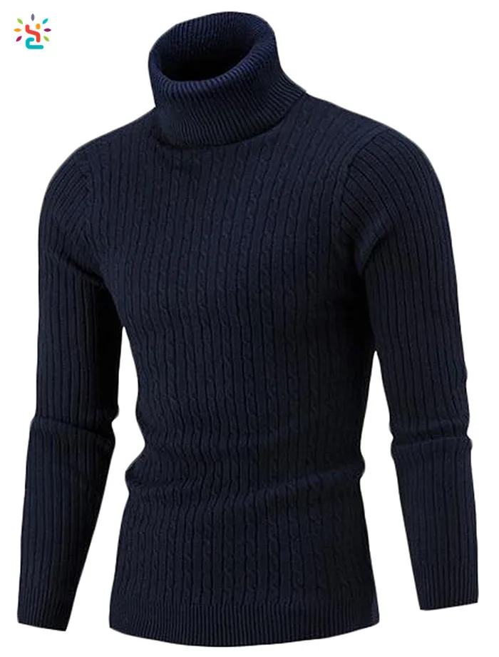 Mens Winter Knitted Sweater Jumper Turtleneck Plain Knitwear Slim Fit Pullover