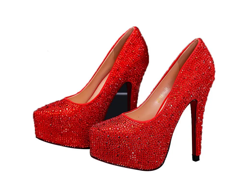 Wedding Shoes Bling Sparkle Princess Crystal Shoes Red