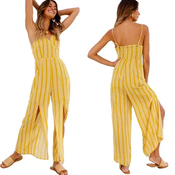 striped yellow jumpsuit