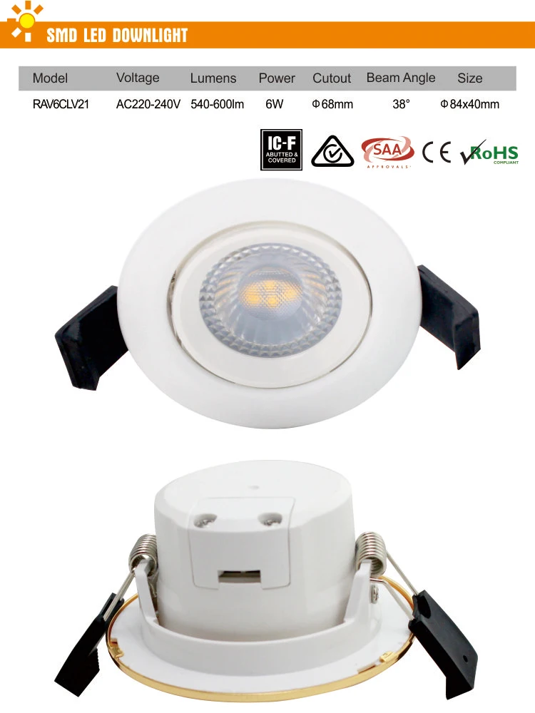 CE RoHs Dimmable Led Ceiling Light 6W smd Led Downlight for building