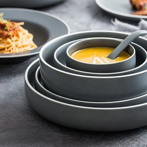 Image of Wholesale Simple Nortic Style 16-Piece Light Gray Porcelain Dinnerware Sets Multi-size Service for 4 Tableware Set