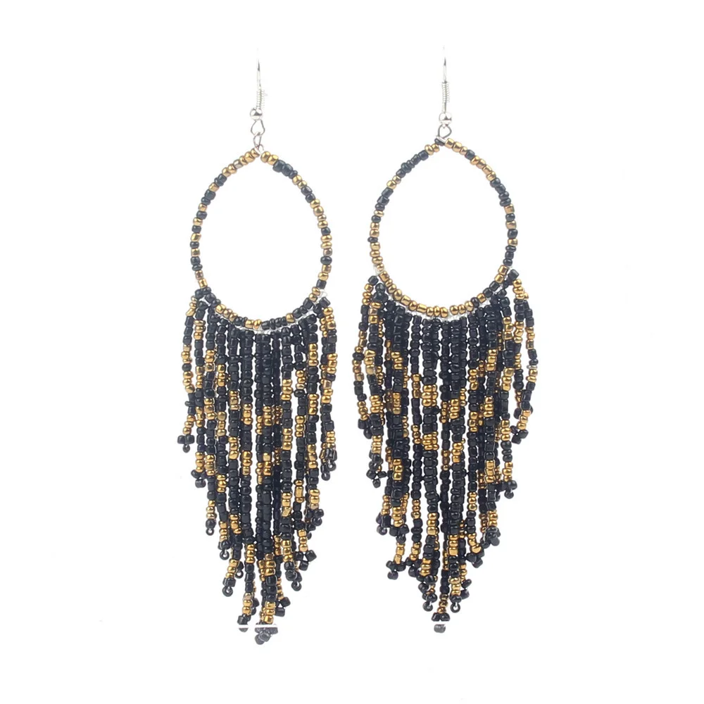 波西米亚夸张耳环叶形复古串珠耳环女性珠宝波西米亚耳环