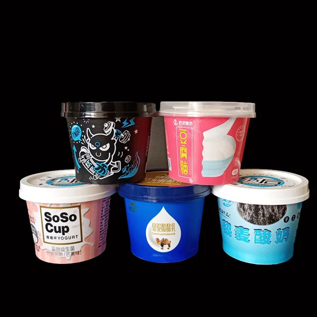 
7oz/200ml ice cream plastic cup with flat lids and spoon iml pp smaller container 