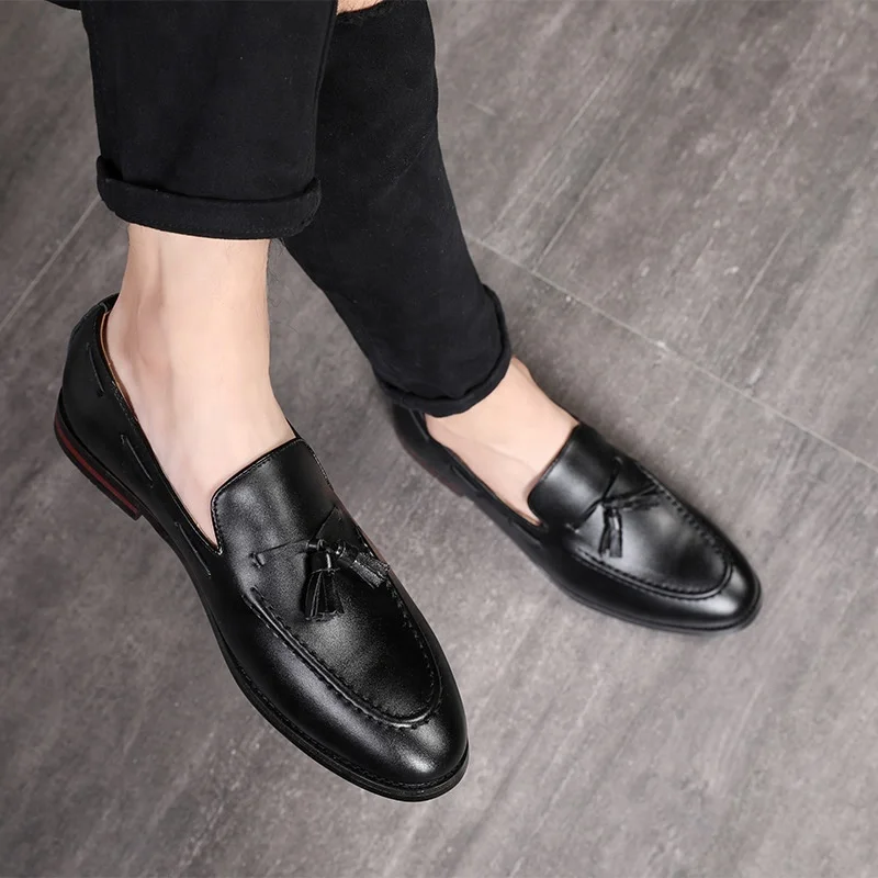 

SS0451 Men business pu leather shoes 2019 latest British style pointed toe man fashion slip on casual loafer shoes, Black,brown
