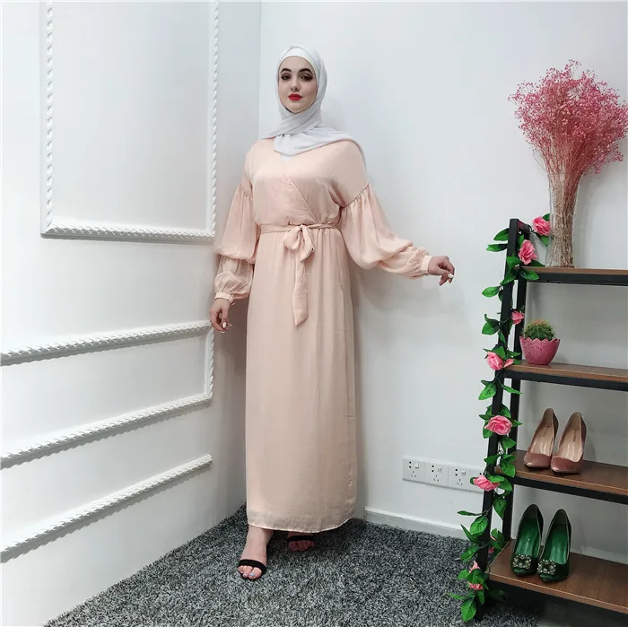 

Fashion puff sleeve abaya muslim dress robes drop shipping middle east islamic clothing, Black,gray,apricot,wine red
