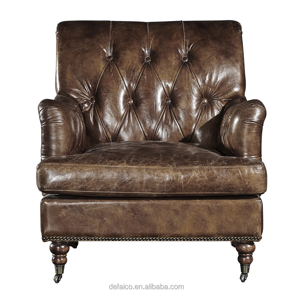 Single Seat Leather Upholster Sofa Chairs / Luxury Vintage Leather