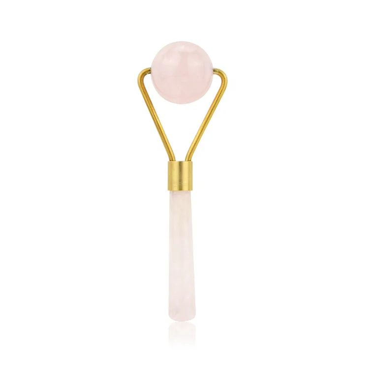 

Portable magic single round head pink rose quartz jade roller for home use face body health massage