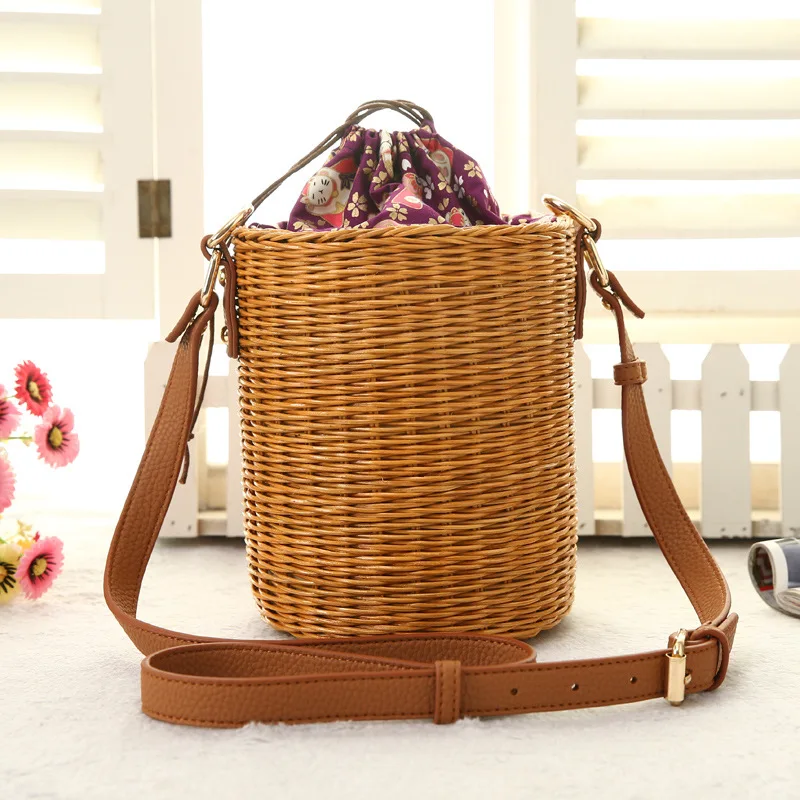 

china manufacturer Rattan tote bag women's bag bucket beach bag, Nature,brown
