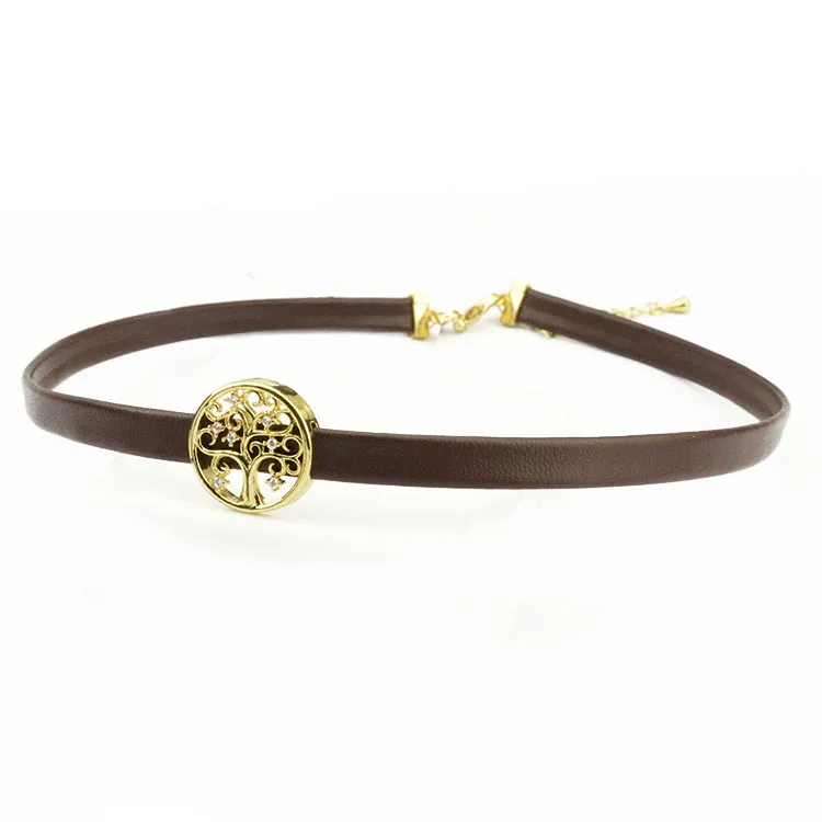 

NC1012 13 inches high quality PU leather choker necklace with cz charm for women