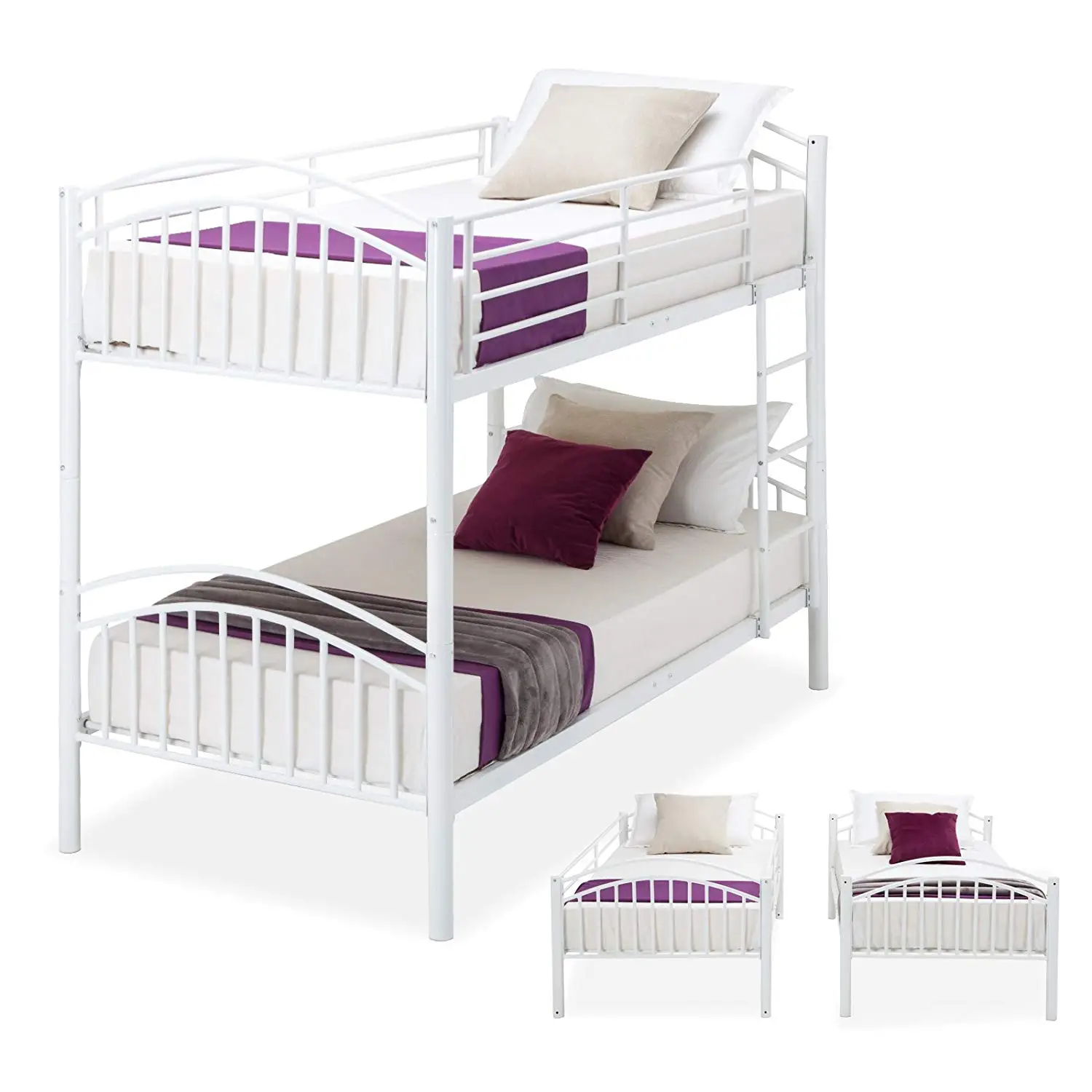 Twin over Twin Bunk Bed Metal Frame Bedroom Ladder for Kid Adult Children Silver