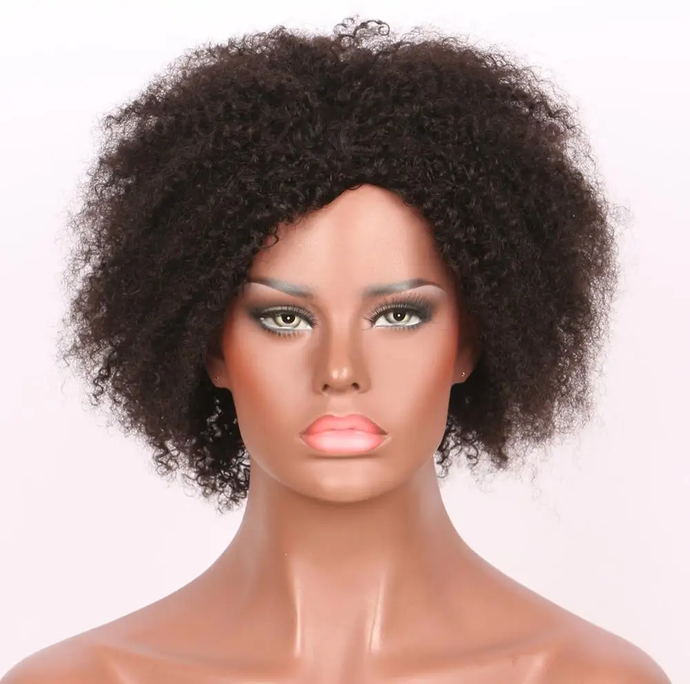 

Fast Drop Shipping 1B Black Glueless None Lace 300% Density Wig 8 Inch Short Human Hair Afro Kinky Curly Wig for Black Women