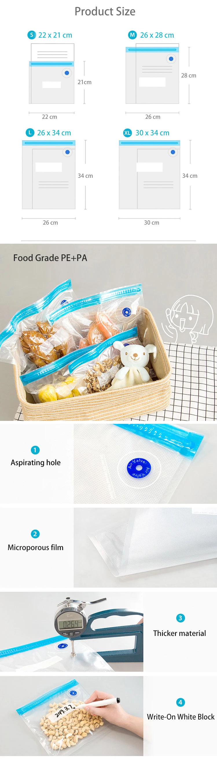High Quality Food Vacuum Storage Bags Sealer Plastic Reusable Hand Pump Vacuum Sous Vide Bags