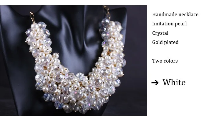 Wholesale Handmade Crystal Imitation Pearl Cluster Bib Chunkys Necklace