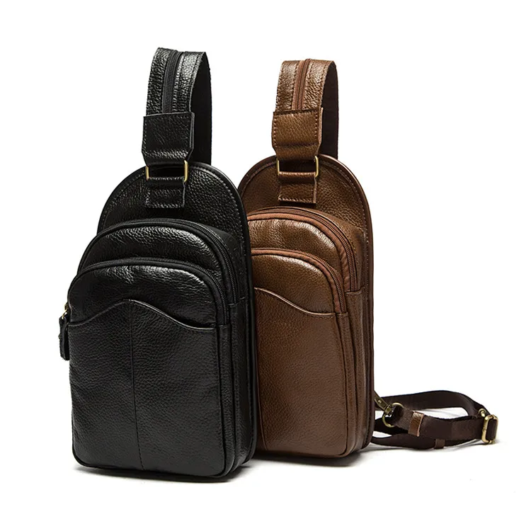 

Factory Online Wholesale Customized 9105 Men Real Leather Chest Pack Waterproof Sling Messenger Bag Singapore, Black/coffee