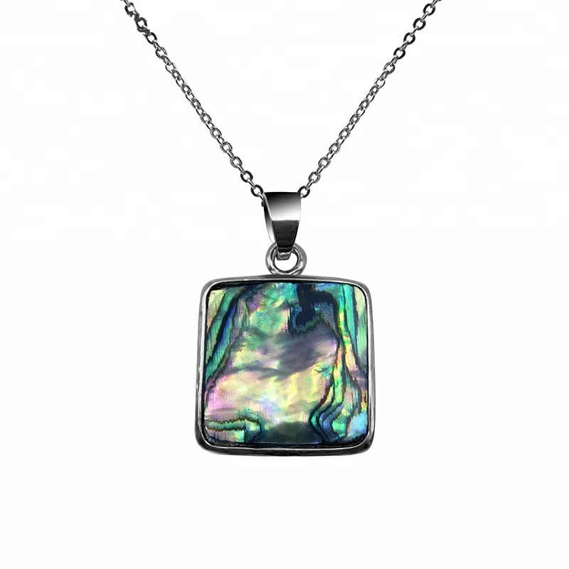 

Wholesale Abalone Shell Square Pendants MOP bezel Pendant Chain18 necklace, Natural color abalone pendants