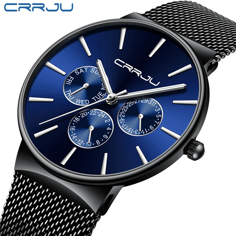 

CRRJU 2155 Top Brand Luxury Men Watches Waterproof Ultra Thin Date Wrist Watch Male Mesh Strap Casual Quartz ClocK reloj hombre