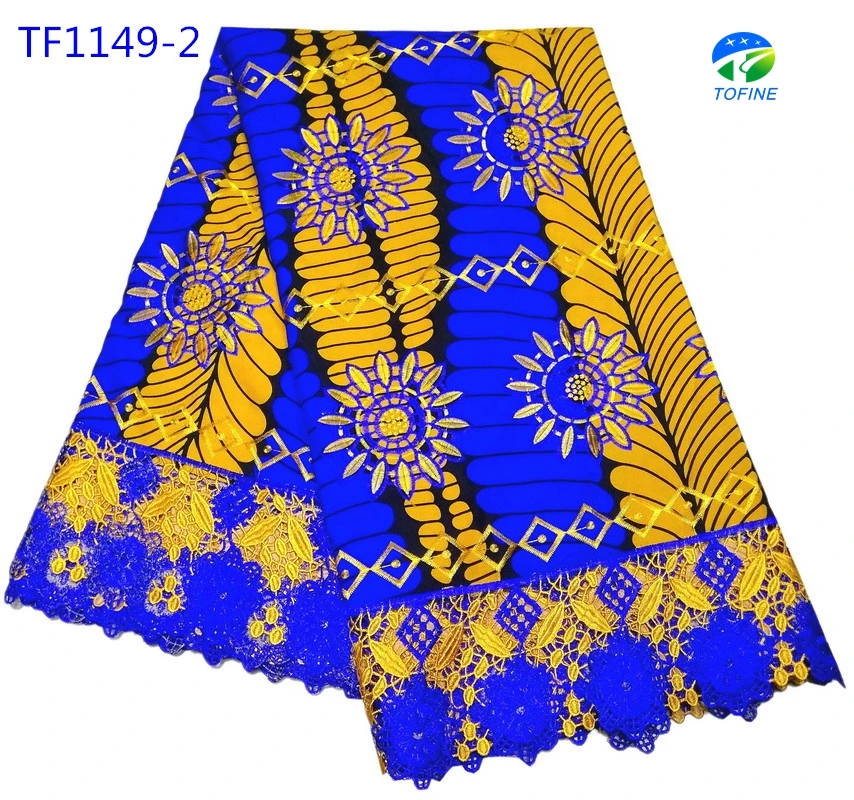 
New hot selling 100% cotton ankara holland wax print fabrics with embroidery lace 