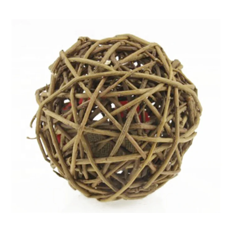 

China Cheap Handmade 100% Natural Willow Weaving ball with bell for Cat Toy