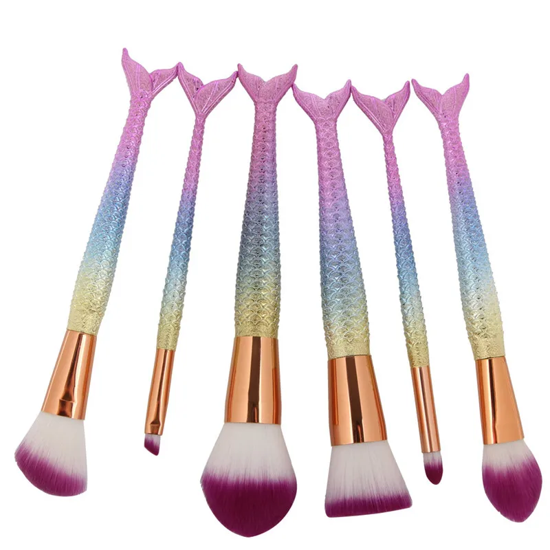 

6pcs Mermaid Makeup Brushes Set Foundation Powder Blush Fish Pincel Maquiagem Make up Brush Kit Brochas Maquillaje kit SFN076005, Customized color