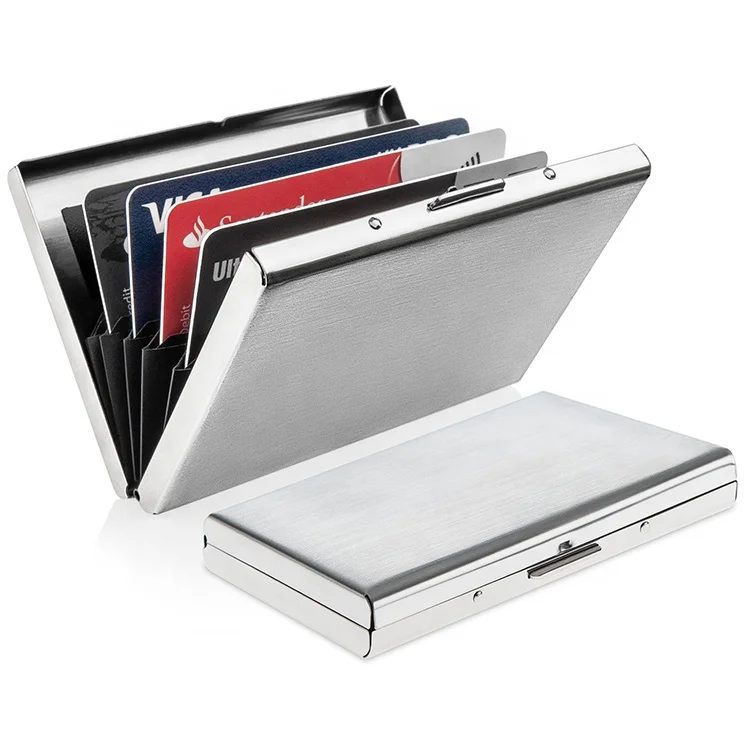 

RFID Card Holder Wallets for Women & Men, Slim Stainless Steel Credit Card Protector for Holding Debit ATM Card, Silver