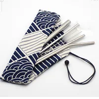 

custom Reusable Straw set wholesale Stainless Steel metal drinking straw with Cleaner Brush with drawstring pouch