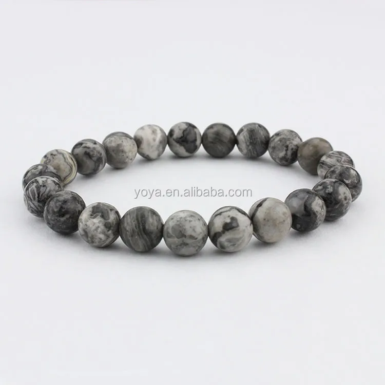 

BRG1050 Stretchy Natural Gemstone stone Grey Jasper Map Stone Beaded Bracelet