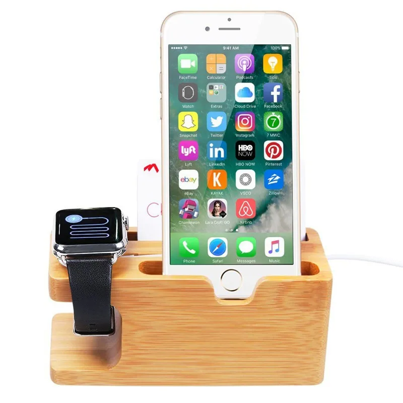 Wooden Bamboo Multidevice Charging Stand Docks For Universal Smart
