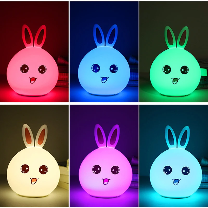 Zogifts Rechargeable 7 Colors Rabbit Usb Children Animal Light Silicone Soft Cartoon Baby Nursery Lamp Led Night