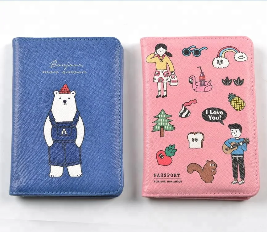 

Bulk PU leather business cartoon passport card holder cover, Optional