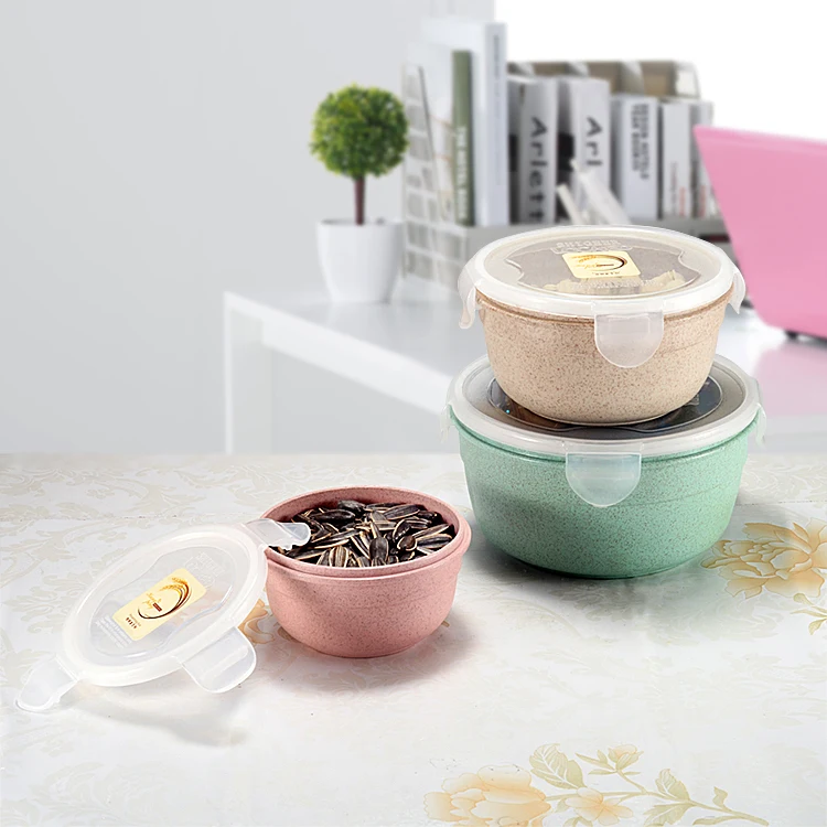 
Cheap Customized 550ml Round Wheat Straw Plastic Food Container Bowl With Lid 