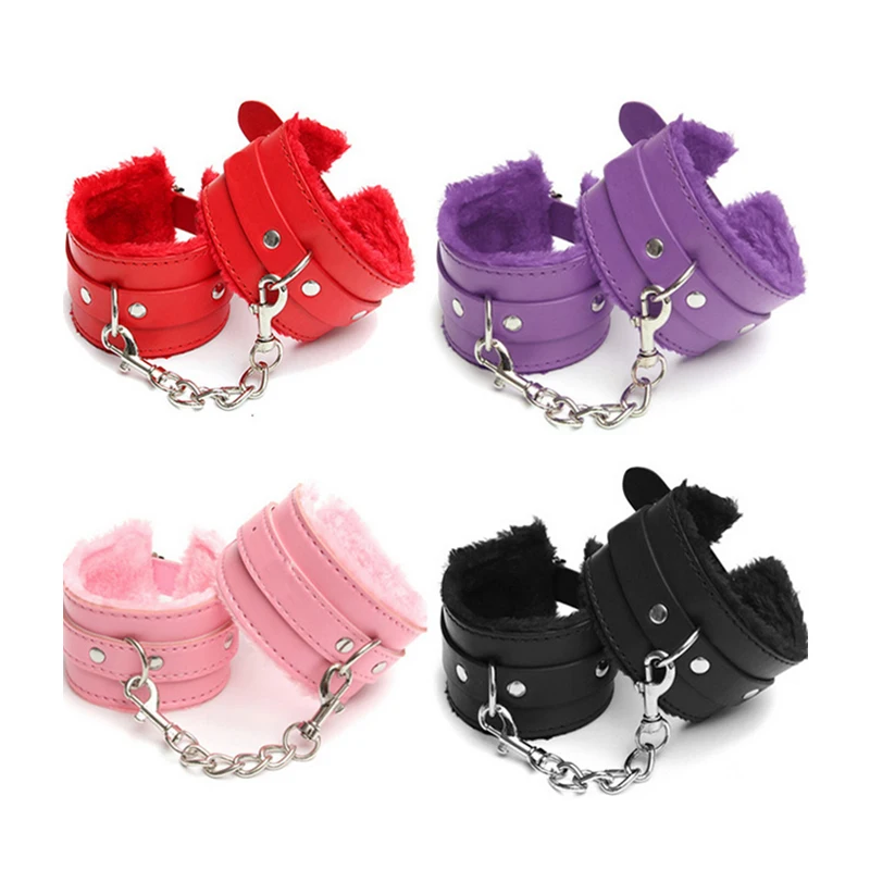 

Black Sexy Cheap Funny Plush Furry Couple Bdsm Restraint PU Leather Bondage Sex Handcuffs for Adult Sex Toys
