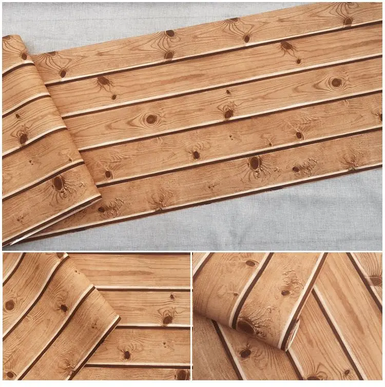 Vintage 3D Textured PVC Wallpaper Panel Wood Rolls Slategray/Brown Barnwood Wall