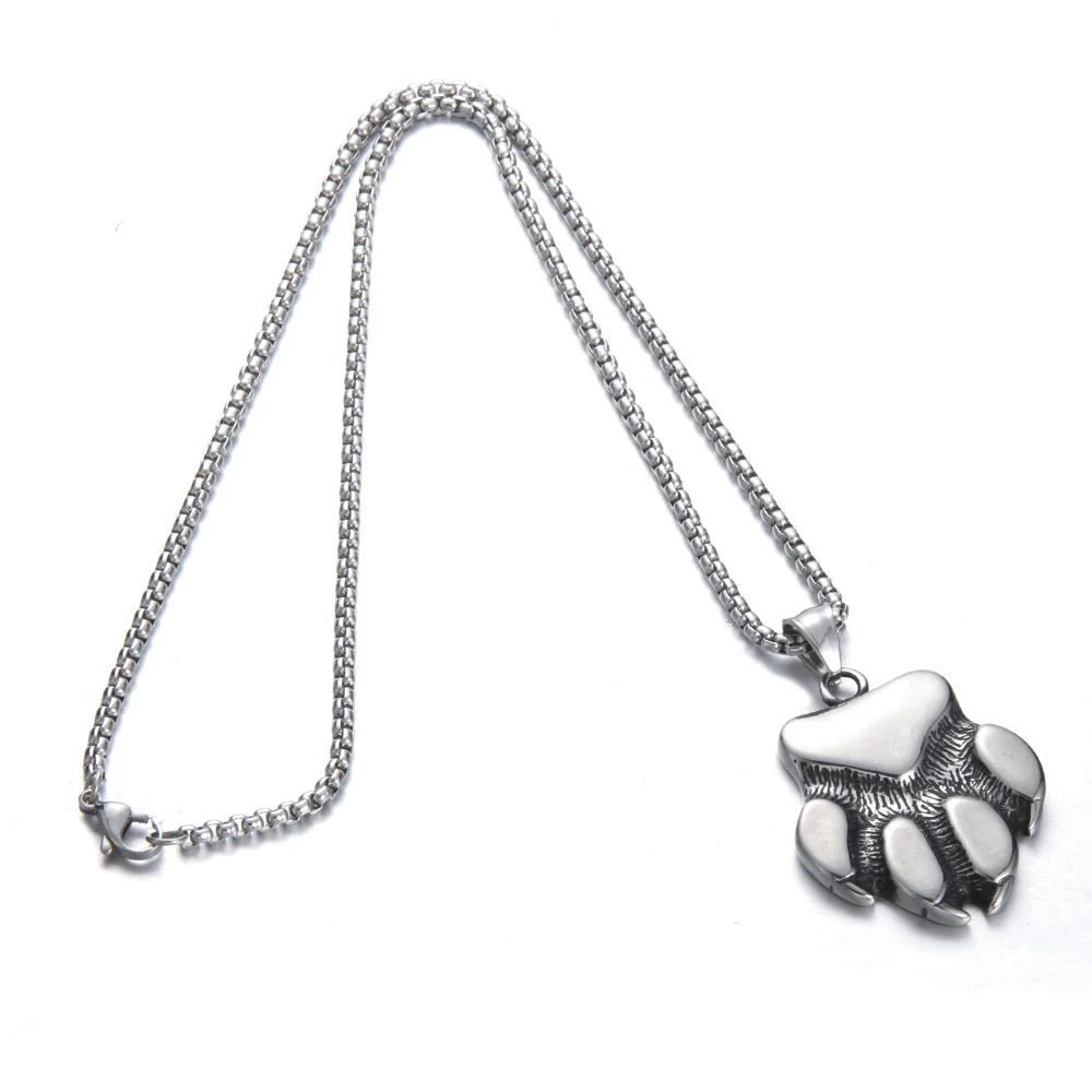 

Stainless Steel 316 Cute Animal Cat Paw Pendant Charms Necklace, Sweater Chain, Silver