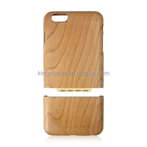 

New for iphone 6s plus wooden case,metal connector two piece wood cell phone shell for iphone6s plus, Light brown