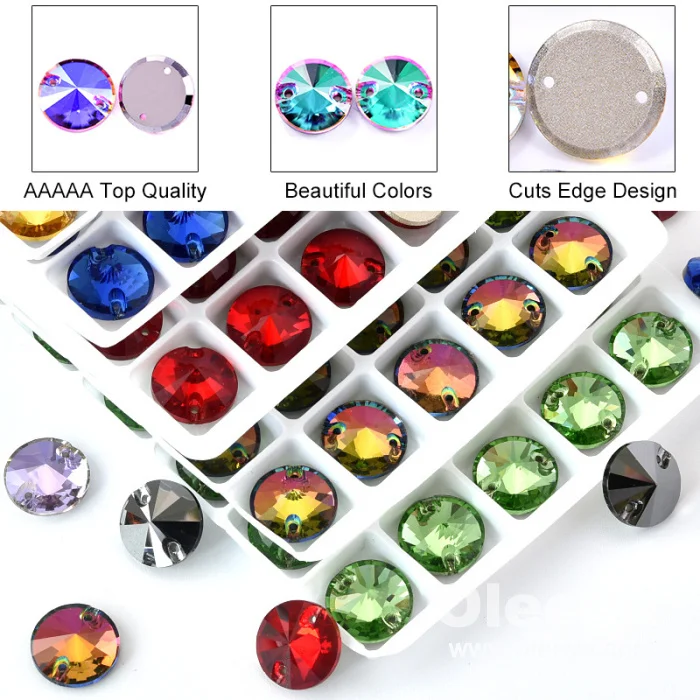 OLeeya Wholesale Best Quality 5A K9 Glass Flatback Strass 12mm Sew Rhinestones on Clothing and Dresses in Bulk