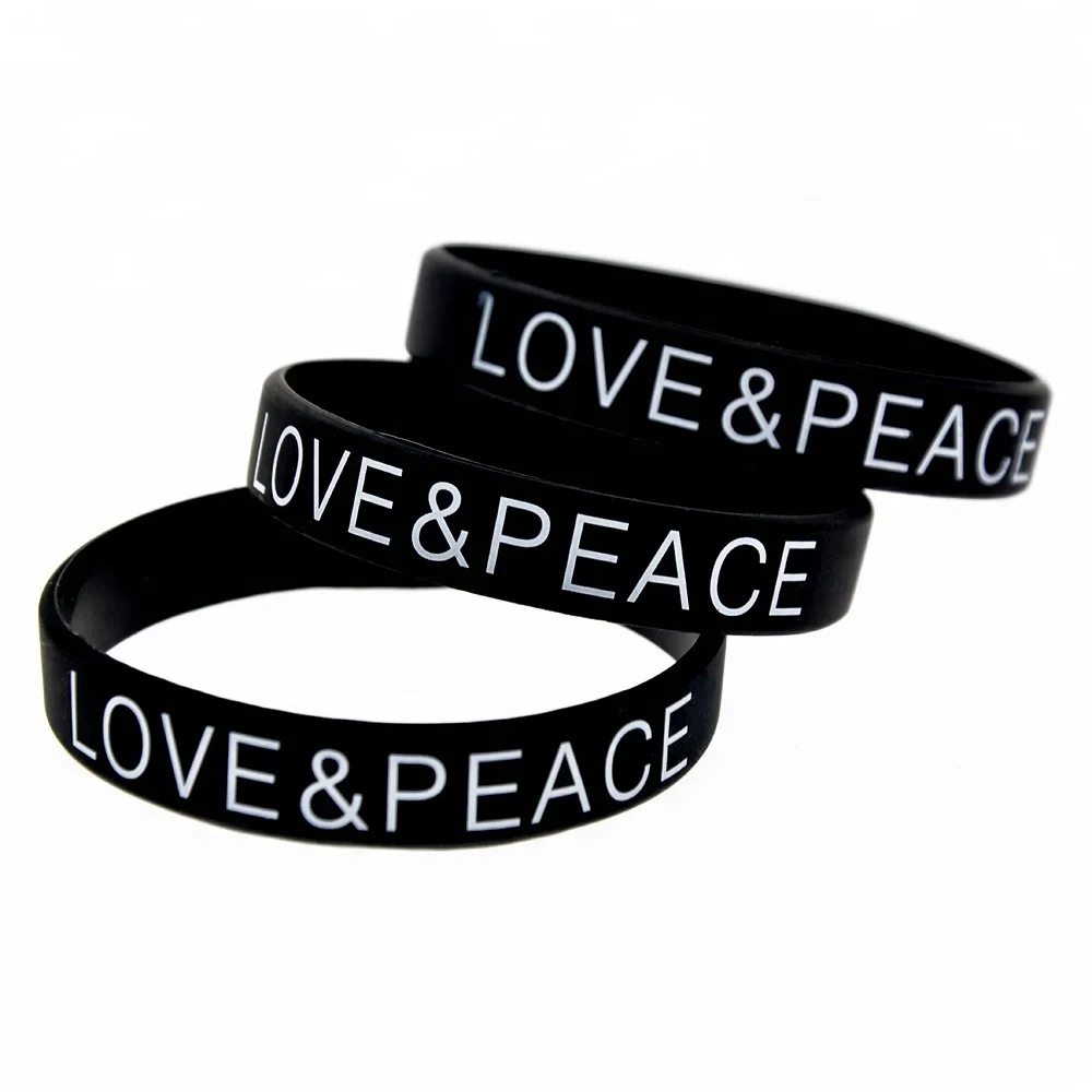 

50PCS Black Printed Love and Peace Silicone Wristband for Chrity Foundation Activity