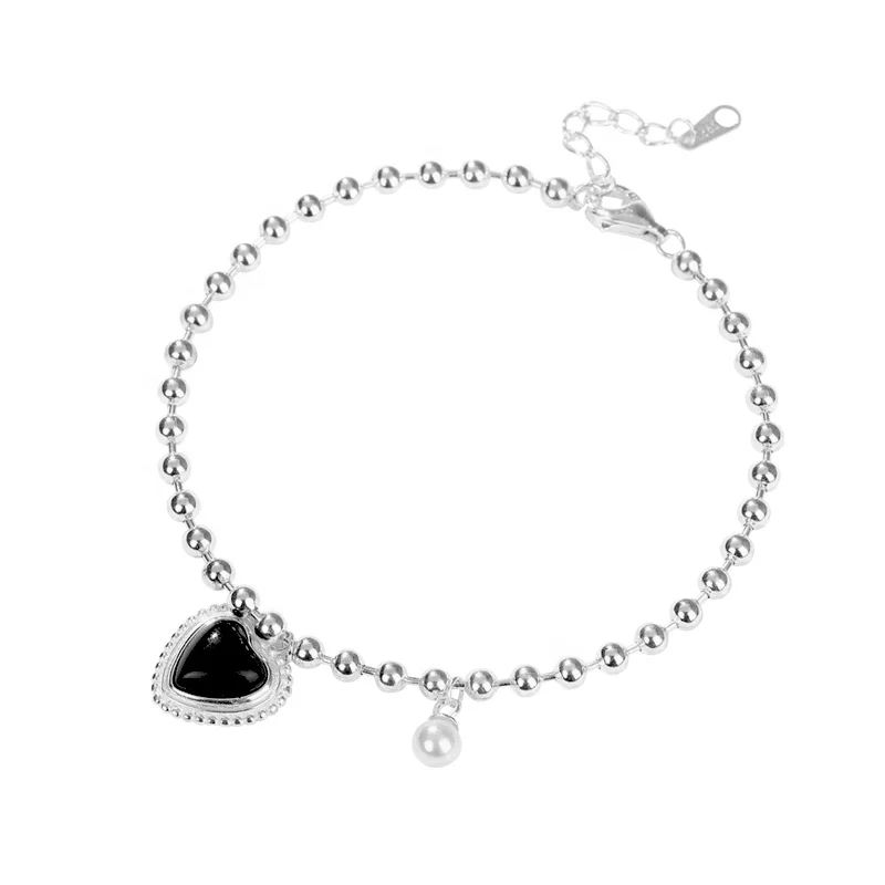 

Hot sale moyu jewelry fashion black Onyx heart 925 silver bracelet jewelry, N/a