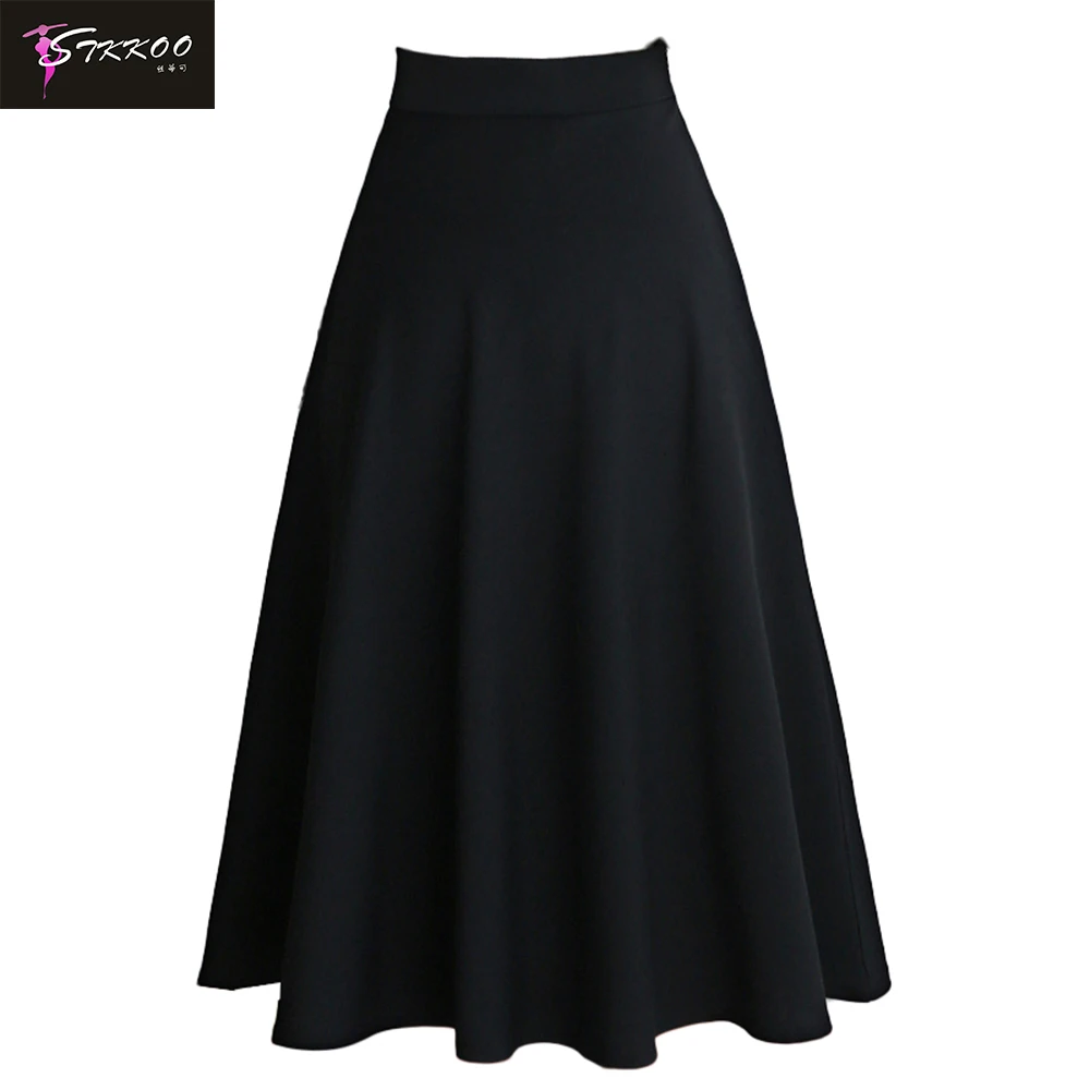 

Europe and America Autumn Winter Mid-Calf Skirt High Waist Pleated Umbrella Big Bottom A Line Long Puff Skirt, Black;winered;navy