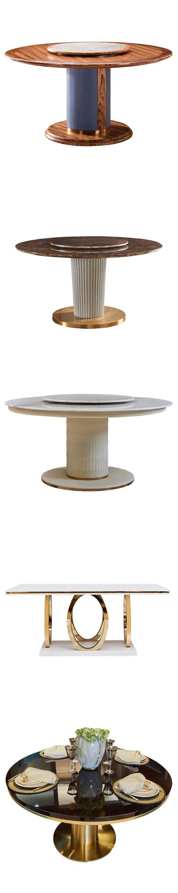 Postmodern turntable dining table design marble round mosaic luxury dining table