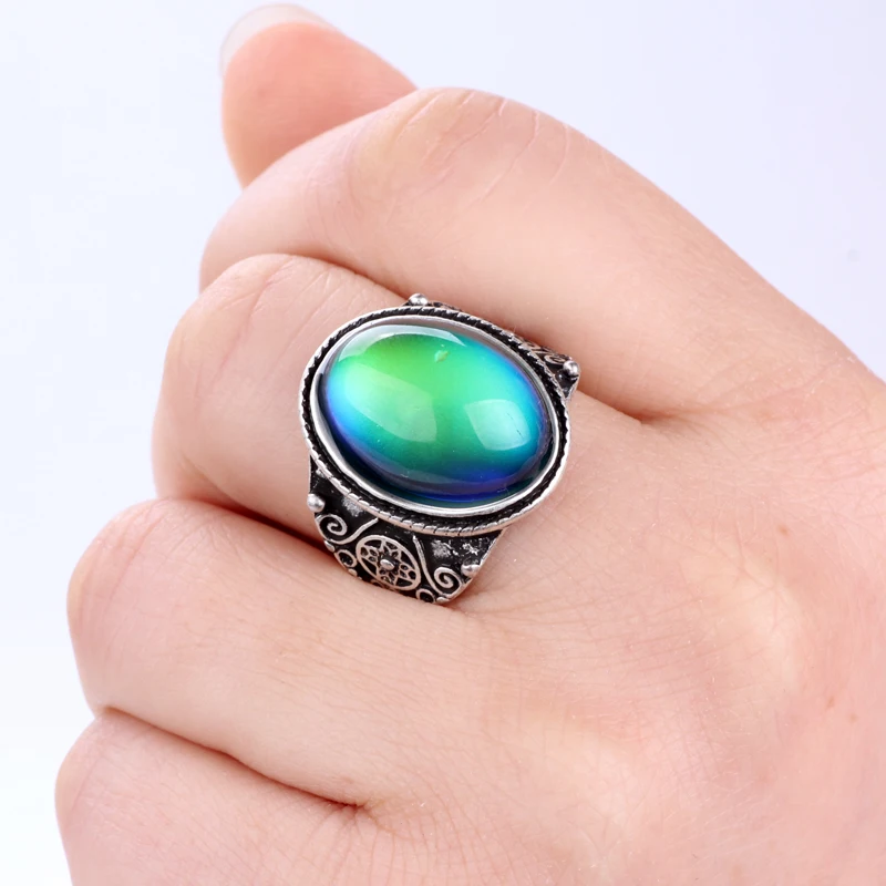 

MOJO New Design Womens Friendship Gift Handmade Silver Plated Alloy 13*18 MM Mood Stone Ring