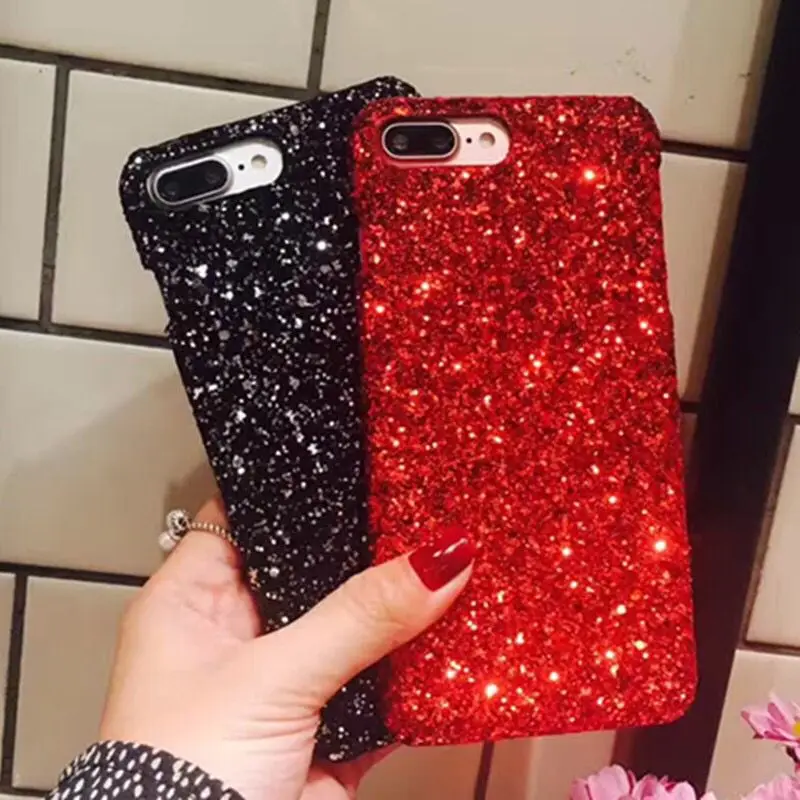 

Free shipping Shining Flash Sequins Glitter Phone Case For iPhone X 8 7 Plus 6S Ultra Slim Bling Hard Shell Cover