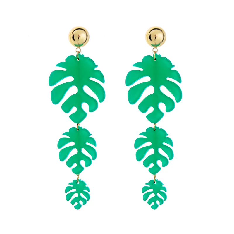 

ed00981c New Designs Jewelry Wholesale Green Leaf Dangle Earrings Acrylic Earrings For Women, As picture